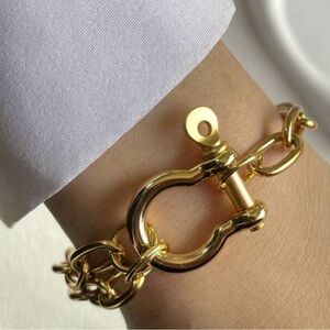 Western Bracelet Horseshoe Gold Link Bracelet - Cowboy Cowgirl Style